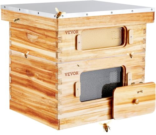 VEVOR Bee chip, 20 ramar, cederträ belagt med bivax, 1 djup låda 1 medium, Langstroth Hive Kit, genomskinliga akrylfönster för nybörjare pro biodlare