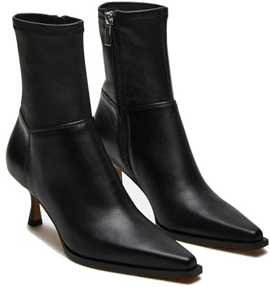 Goiphrri Black Ankle Boots for Women Stiletto High Heel Boot Pointed Toe Short Booties Side Zipper Dress Kitten Heel Booties Elastic Fashion Trendy Fall Boots Size 8.5