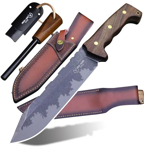 BA-KOR DC53 Steel 36CM (14.3IN) Full Tang 6mm Thick Fixed Knife+Sheath&(5.9IN) Cerium Igniter, Suitable for Outdoor Hunting, Camping, Survival Exploration, EDC