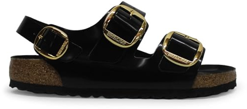 Birkenstock Unisex Milano Big Buckle Natural Leather High Shine Black Sandalen 37 EU