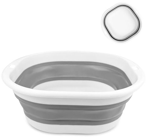 Chiluxendo Secchio Pieghevole, Bacinella Plastica Quadrata, Catino per Bucato, Secchiello, Silicone Lavabo, per Campeggio,Viaggio,Pesca,Camper,Pulizia della Casa (1, Grigio), 30.5 * 28 * 5CM
