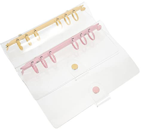 SECFOU 2pcs A6 PVC Loose Leaf Notebook Covers 6 Rings Binder Shells, Detachable Decorative Binder Covers for School and Office, Scrapbook Organizer in Buttercup Yellow and Pink