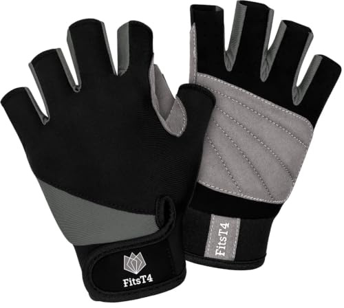 FitsT4 Sports Gants de Surf 3/4 Doigts rembourrés antidérapants pour Le Ski Nautique, Le canoë, la Planche à Voile, Le Kitesurf, la Voile, Le Kayak, Le Sup et Le Stand up Paddle
