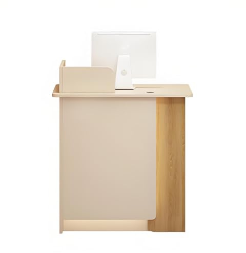 LED-receptionsskrivbord med ljus, modern främre bänk för salong och kontor, aprikosträ finish, eleganta lobbymöbler, 100 cm (39,3 tum) receptionsbänk