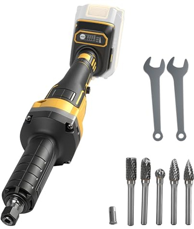 Amoladora eléctrica inalámbrica compatible con batería Dewalt 20V, amoladora recta eléctrica sin escobillas con 5 puntas de pulido de varilla de 6 mm para eliminar óxido, molienda, pulido