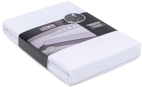LOOKS by Wolfgang Joop Premium Spannbettlaken 90x200-100x200 cm - Interlock 100% Baumwolle, dick, weich & angenehm, 180 g/m², Matratzenhöhe bis 25 cm, Spannbettuch weiß