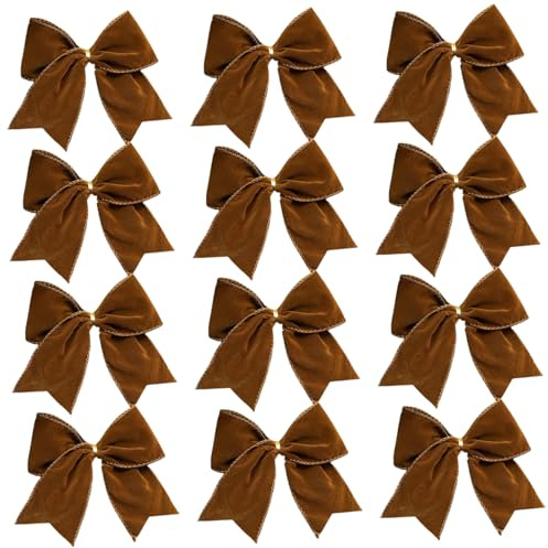 NIDONE Weihnachtsbaumschleifen, 12 Stück, 15, 2 x 15, 2 cm, Samt-Weihnachtsschleifen, vielseitig einsetzbare dekorative Schleife zum Verpacken, Basteln, Girlanden, Beute, Kranz, braun