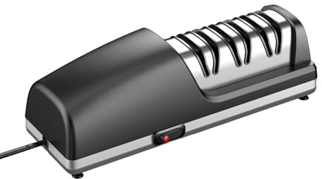 Aoresac Afilador de Cuchillos Eléctrico de 3 Etapas, Abrasivos, Motor 2800RPM, Pelado Chef Cocina (Enchufe europeo 220V)
