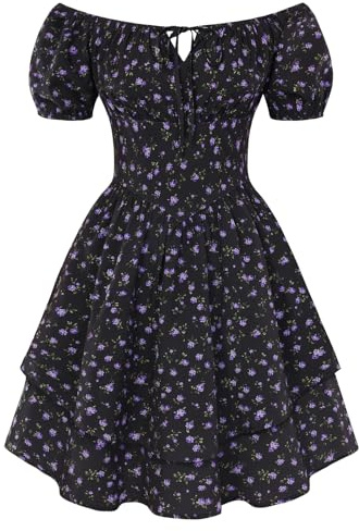 SCARLET DARKNESS Vestito Abito Corto Donna Rinascimentale Maniche Corte Palloncino Floreale