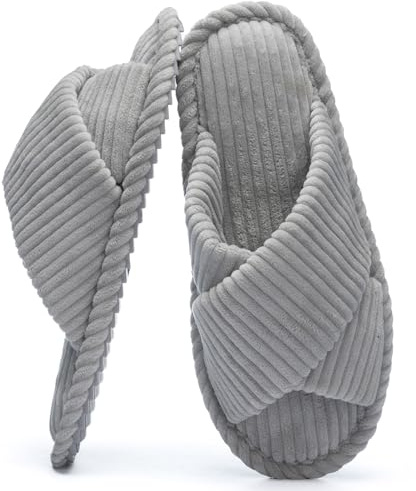 GOEWY Slippers for Women Memory Foam House Bedroom Corduroy Crossbands Open Toe Slides Sandals Shoes Comfy Trendy Gift for womens Anti-Skid sole