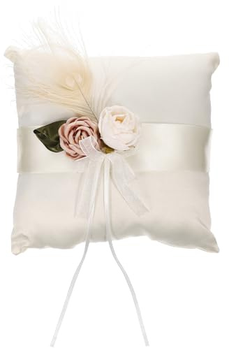 TOVINANNA Anillos para Decorar Alianzas Cojín Boda de Satén Blanco Flores y Lazo y Proteger Anillos de Compromiso en Bodas y Eventos