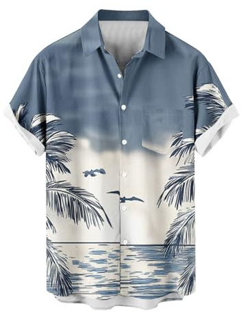 Générique Chemise Hawaïenne Homme Manches Courtes Été Chemises Plage Respirant Imprimé Legere Chemise Funky Décontractée Revers Grande Taille Shirt Vacances Casual Slim Fit Vêtements
