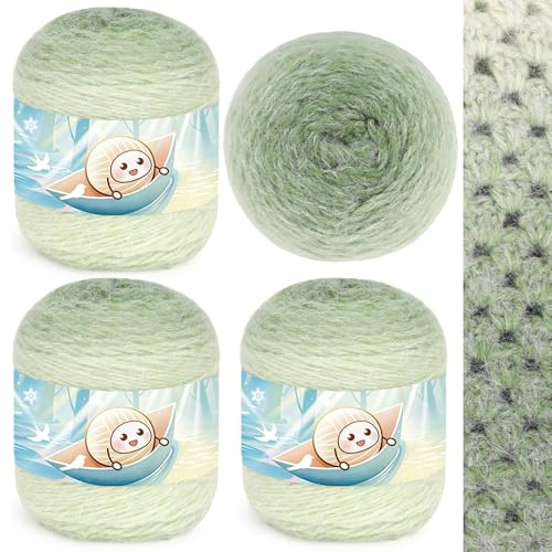 Aeelike Ombre Yarn Cake, 400g Ombre Wool for Knitting and Crochet, Green | 8% Wool 73% Acrylic 19% Nylon, 100g Balls/228m, Soft Fluffy Plush Gradient Cake Yarn, Knitting Wool for Baby Blanket, Clothes