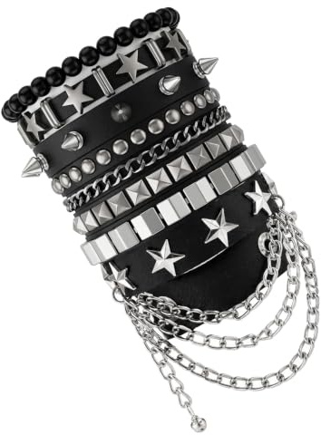 Ouligay 5 stycken nitarmband gotiskt armring läder punk nitat armband | Punk smycken för halloween party rock konsert punk nitar armband svart ockuperat armband kjol läderarmband