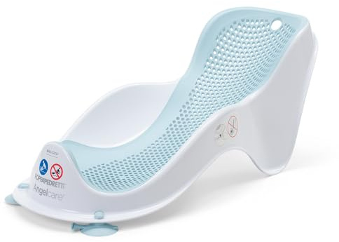 Foppapedretti Supporto Bagnetto Acquolina, per Bambini dalla nascita fino a 6 mesi (fino a 9 Kg), Igienico, Ergonomico, Maglia Morbida Antimuffa, Ventose per ancoraggio a vasca, Bianco Turchese