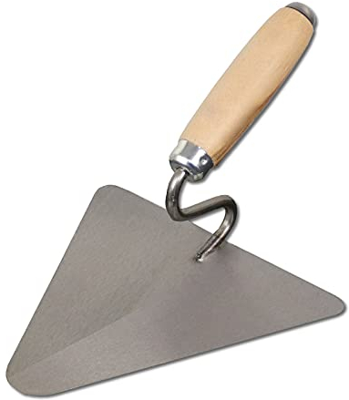 DEWEPRO Truelle Berlinoise 200 x 190 mm – Lame Acier Trempé 1,2 mm Conique – Truelle Triangulaire Col de Cygne S – Manche Bois Ergonomique – Outil Pro Maçonnerie Plâtrage