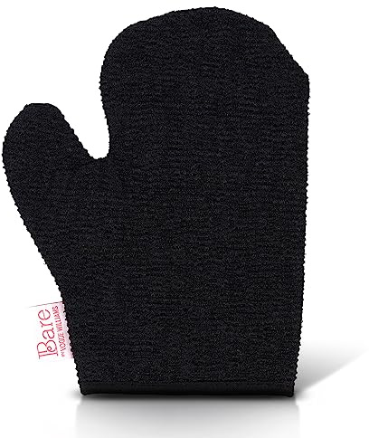 Bare by Vogue Exfoliating Mitt - Double-Sided Tan Mitt for Deep Exfoliation, Built-In Thumb for Secure Grip - Removes Dead Skin for Smooth, Radiant Complexion (One Size, Black)