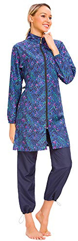 CaptainSwim Costume da bagno musulmano modesto da donna, copertura completa, hijab islamico, da donna, abbigliamento da spiaggia, burkini, Blu scuro, 40-42