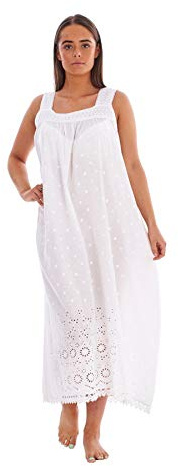 Malay Women Nightdress 100% Cotton Victorian Designer White Sleeveless Lace Embroidered