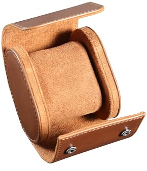 ROSELLE-Single Watch Roll Travel Case for Men PU Leather Watch Storage Organizer and Display (Dark Brown Single Watch Case)