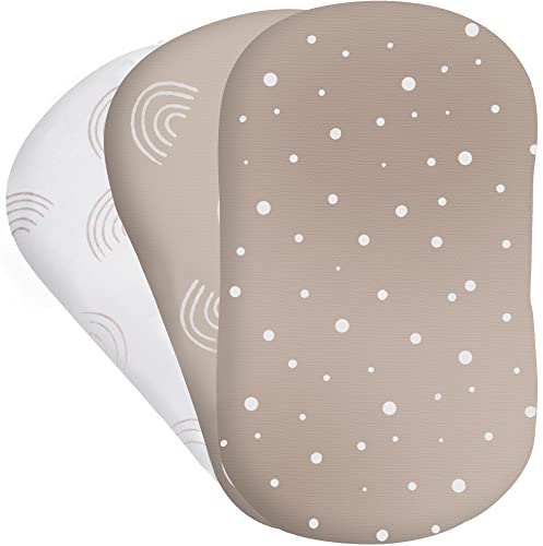 Bear's Little Fish- Spannbetttuch für die Wiege - 3er-Pack aus 100% Atmungsaktiver Baumwolle für Junge und Mädchen, Beige and White, Passend für die Meisten Bettlakenunterlagen