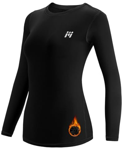 MEETWEE Tee Shirt Thermique Femme, Manche Longue Maillot de Compression Base Layer sous-Vêtements Thermique pour Sports Ski Running