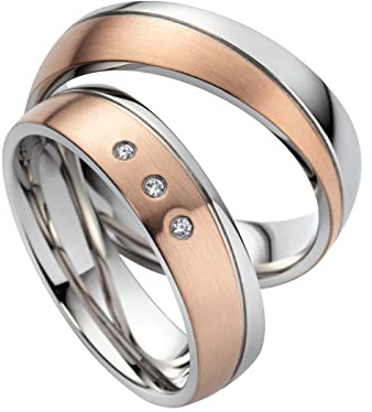 Paar Verlobungsringe, Partnerringe & Eheringe aus Edelstahl – 6 mm Ringpaar mit Zirkonia & Gravur Freundschaftsringe Trauringe für Sie und Ihn im Etui | 8012