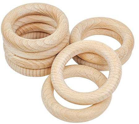 RUBY 8 Stück Natürlicher Hölzerner Beißring, Hölzerne Beißringe, Hölzernes Baby-Kauspielzeug, Hölzerne Ringe für Kunsthandwerk, Basteln, Werkzeuge Usw. (Ø 70mm)