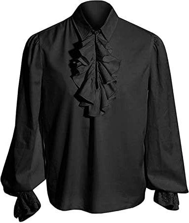 Camisa Beokeuioe para Hombre Steampunk con Volantes Medieval Traje Típico para Carnaval, Mardi Gras, Halloween con Volantes para Hombre Gótico Tops para Hombre Traje de Cosplay, A negro., XXL