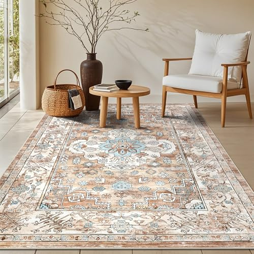 Enyhom Vintage Tappeto Salotto Pelo Corto 90 x 150 cm Morbido Tappeto Soggiorno Moderno Leggero Sottile Tappeti Camera da Letto Antiscivolo Lavabile Tappeto Sala per Soggiorno, Ingresso e Cucina