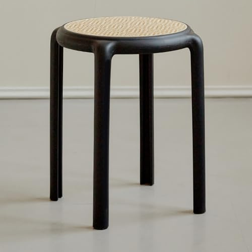 ILOOXI Round Stacking Stools Backless Stackable Stools Portable Plastic Stack Stools Colorful Nesting Stools 18 Rattan Bar Stool For Kitchen Dining, Classroom (Color : Black, Size : H45cm/18in)