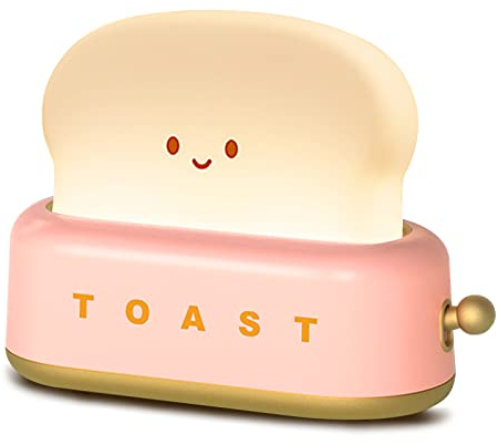Desk Decor Toaster Lamp, Rechargeable Small Lamp with Smile Face Toast Bread Cute Toaster Shape Room Decor Night Light for Bedroom, Bedside, Living Room, Dining, Desk Decorations, Gift (Green)