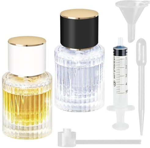 ATB-Foger 30ml 2PCS Runde Parfüm Sprühflasche Parfümzerstäuber Glas für Parfüm, Reisen, Kosmetik mit Trichter, Pipetten und anderem Zubehör