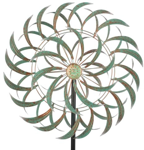 Viveta Large Outdoor Wind Spinner,21 * 85 inches Metal Wind Sculpture with 4 Sturdy Stakes,Green Double Wind Spinners,Decorative Windmill for Yard and Garden