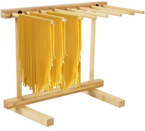 Gatphy Secador de pasta de madera con 16 raíces desmontable, soporte para pasta de madera, para tallarines, lasaña, fideos linguine(8 raíces)