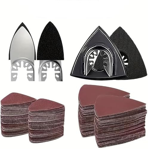 TMZDCJK 104pcs Multi-Tool Sanding Pad Kit, 5 Grits | 2 Triangle & 2 Finger Pads with 100Pcs Sandpaper, Versatile Detail Sanding for Woodworking