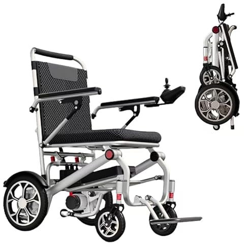 ByteTecpeak Sedia a rotelle elettrica pieghevole ultraleggera, 18 kg, compatta e adatta all'aereo, con batteria al litio da 12 A, supporta fino a 150 kg, D06