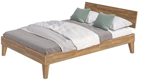 skølm Asgard Massivholzbett 140x200 cm - hochwertiges Holzbett aus Eiche mit Kopfteil – Bettgestell in Natur geölt - Bettrahmen 140x200 cm geeignet als Doppelbett - Futonbett