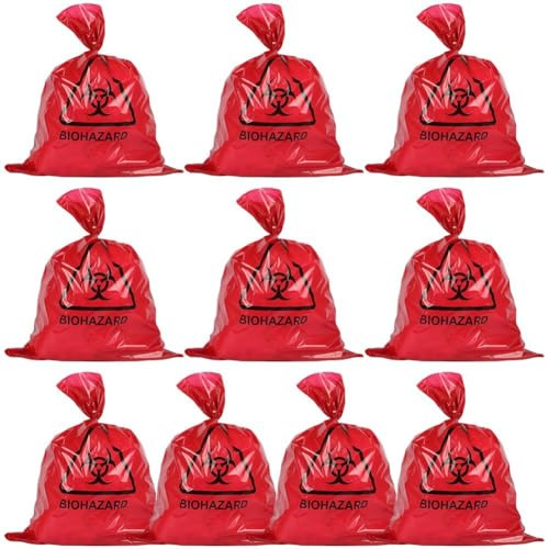 Lpitoy Lot de 10 Sacs pour déchets médicaux, Sacs pour déchets biologiques, Sacs de Collecte pour Fournitures médicales, hôpitaux et cliniques