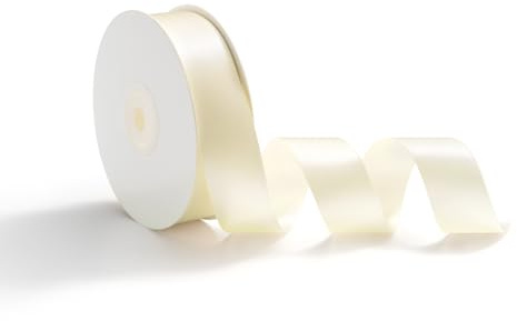 AOKSUNOVA Ruban Satin 25 mm x 23 m Crème | Ruban Satin Double Face, Doux et Lisse pour Emballage Cadeau, Décoration, Mariage