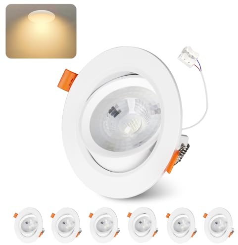 Jaenmsa Spot LED Encastrable Orientable, 10W Trou Φ 90-100mm 3000K Warm White 400LM spots de Plafond, 30-60° Extra Plat Spot Salle de Bain IP44, Non Dimmable, Lot de 6