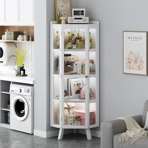 Displayskåp, glasmonter Curio-skåp med dörrar, hög bokhylla för förvaring, stor vit displayenhet