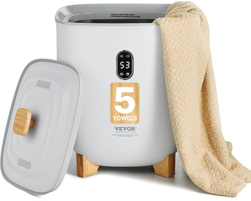 VEVOR Calentador de Toallas Cubo de 25 L con Pantalla LED Calentador de Mantas Apagado Automático Secador de Toallas Temporizador de 4 Niveles Temperatura Ajustable para SPA, Hogar, Baño, Gris