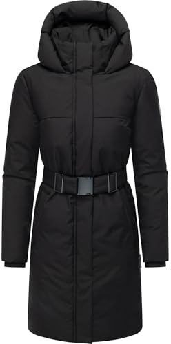 Navahoo - Cappotto invernale da donna, parka caldo con cintura e cappuccio imbottito Gipfelspass XIV, taglie XS-5XL, Nero , S