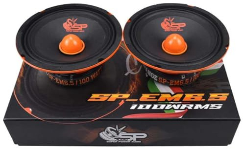 SP Audio 2 SP-EM6.5 Altavoces midrange 16,5 cm 165 mm 6,5 de diámetro, 100 vatios RMS, 200 vatios máx., impedancia 4 ohmios, sensibilidad de 95 dB, para Puertas de Coche, Pareja