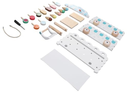 POENVFPO Carrito de Helado de Madera, Juego de Juego de Simulación de 25 Piezas con Carrito Móvil y Pala para Niños Mayores de 3 Años, de rol Educativo, Juguete de Aprendizaje