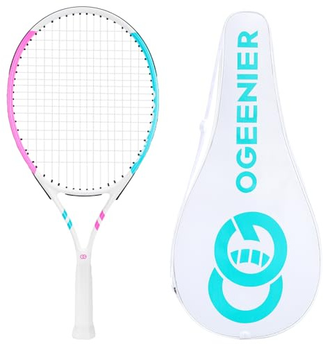 OGEENIER Racchetta da tennis per bambini da 23 pollici, racchetta da tennis per bambini da 8 a 10 anni, racchetta da tennis con borsa da tennis, principianti con 1 fascia, leggera e resistente per