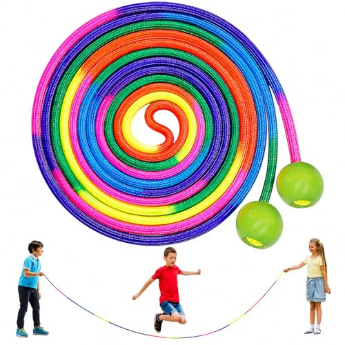 HuaMuDM hopprep barn, hopprep sport, hastighetsshopprep med trähandtag, 7 färger regnbåge, utomhusaktiviteter, fitnessträning, barn, vuxna