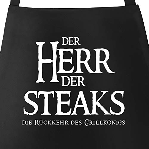 MoonWorks Grill-Schürze für Männer mit Spruch Der Herr der Steaks die Rückkehr des Grillkönigs schwarz-weiß unisize