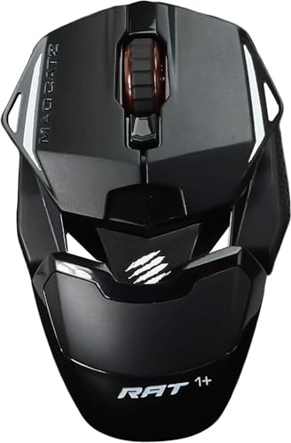 MADCATZ R.A.T. 1+ Souris Gaming Ultra Légère (60g) - Capteur Optique PAW3205, 2000 PPP, Repose-Poignet Réglable, Patins en PTFE, Ergonomique - Noire